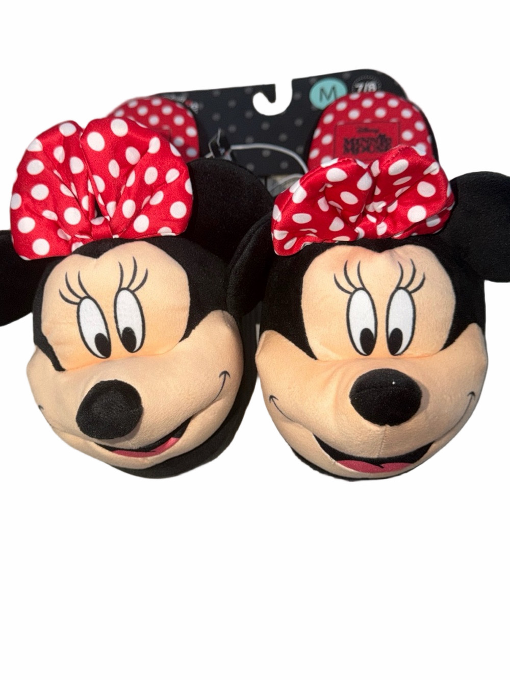 Disney Womens Minnie Mouse 3D Plush Head Slippers NWT Size M 7/8 House Shoes Bow